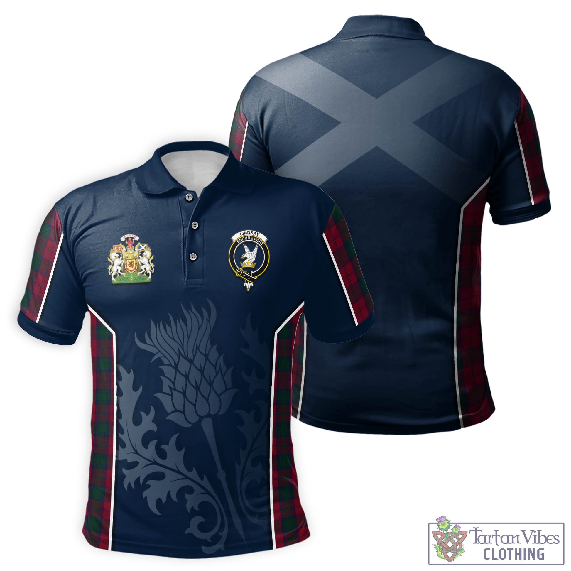 Tartan Vibes Clothing Lindsay Tartan Men's Polo Shirt with Family Crest and Scottish Thistle Vibes Sport Style