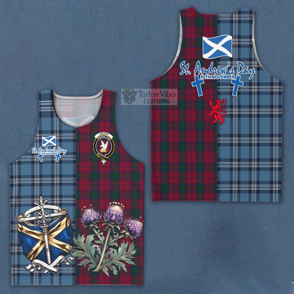 Tartan Vibes Clothing Lindsay Tartan Men's Tank Top Happy St. Andrew's Day Half Tartan Style