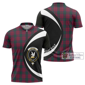 Lindsay Tartan Zipper Polo Shirt with Family Crest Circle Style