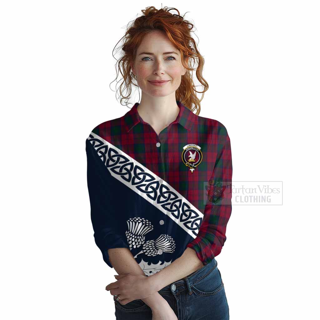 Tartan Vibes Clothing Lindsay Tartan Women's Casual Shirt Featuring Thistle and Scotland Map