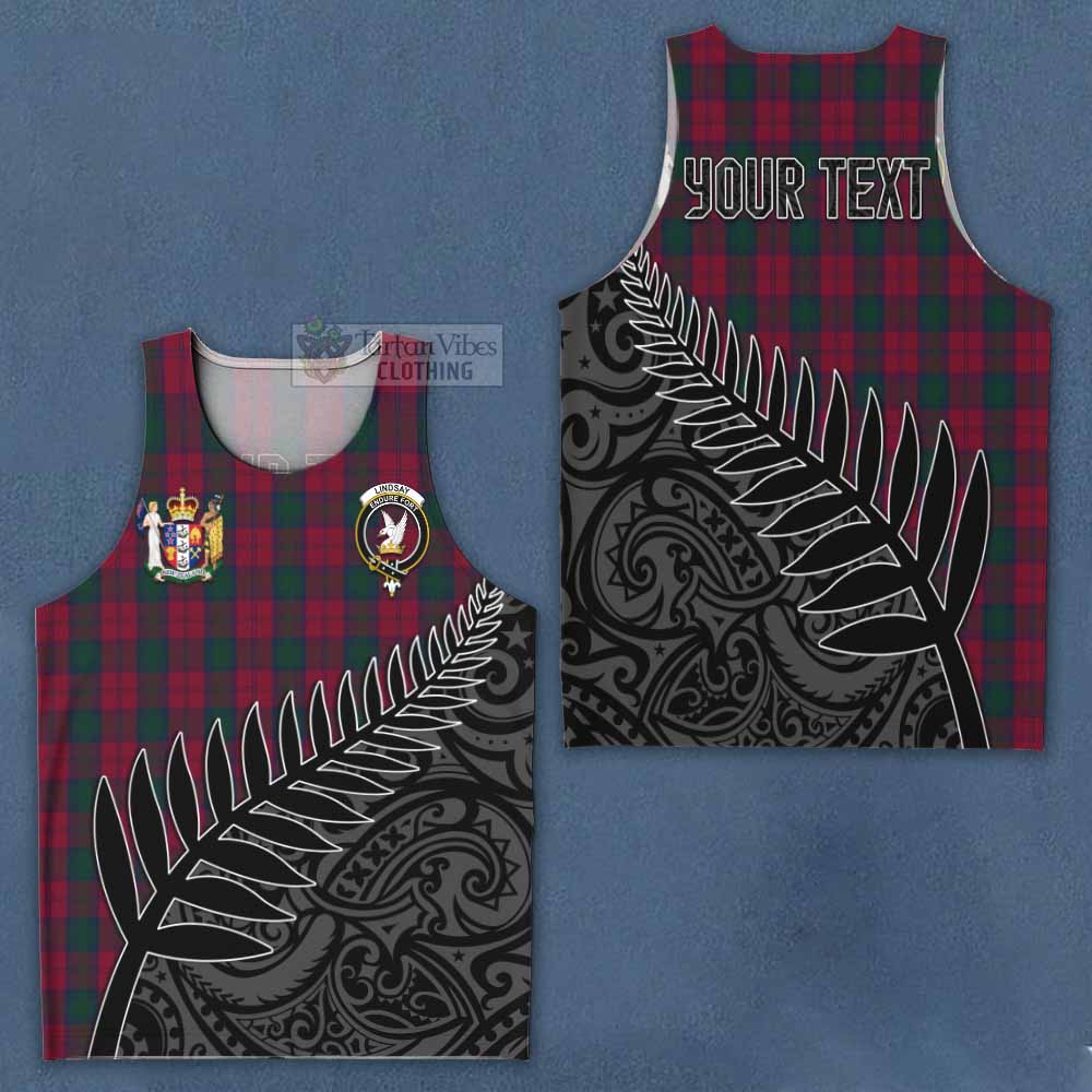 Tartan Vibes Clothing Lindsay Crest Tartan Men's Tank Top with New Zealand Silver Fern Half Style