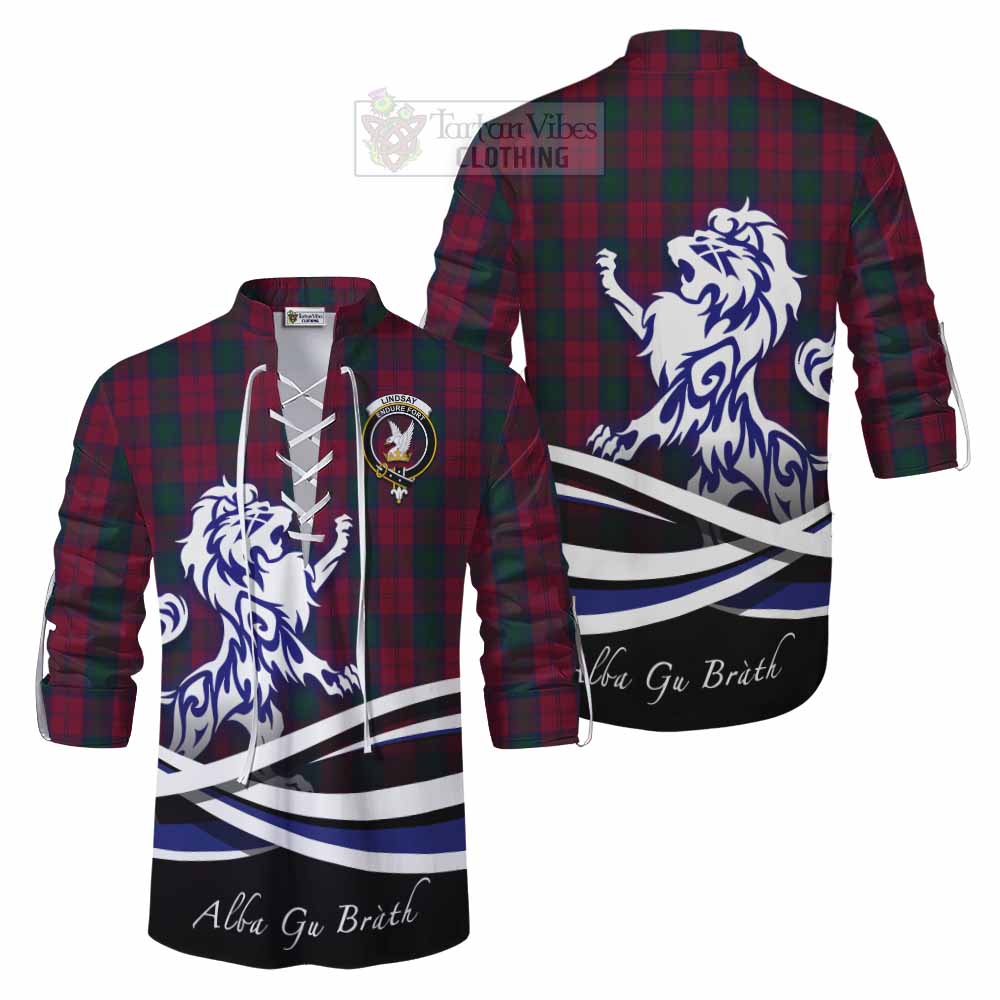 Tartan Vibes Clothing Lindsay Tartan Ghillie Kilt Shirt with Alba Gu Brath Regal Lion Emblem