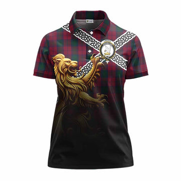 Lindsay Crest Tartan Women's Polo Shirt with Golden Lion Emblem Celtic Style