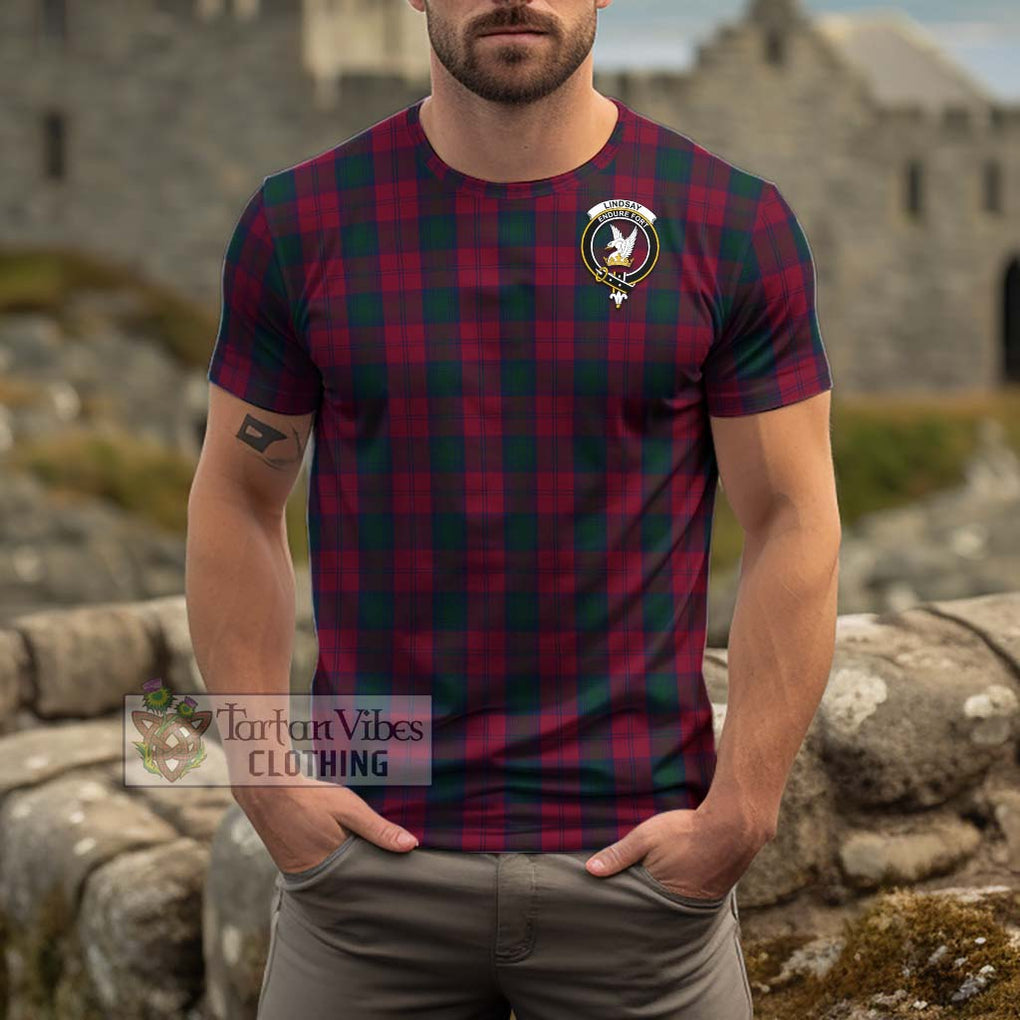 Lindsay Tartan Cotton T-Shirt with Family Crest Men's Shirt - Tartanvibesclothing Shop