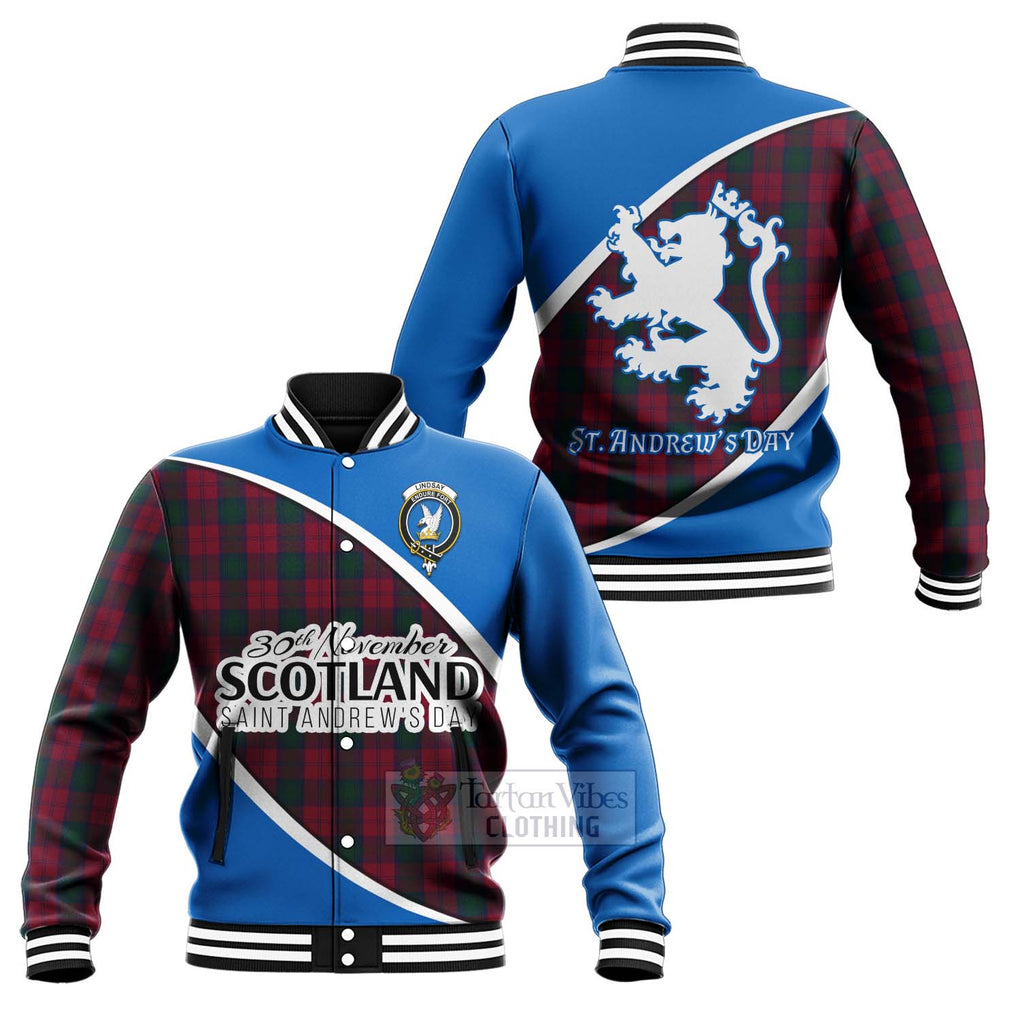 Tartan Vibes Clothing Lindsay Family Crest Tartan Baseball Jacket Celebrate Saint Andrew's Day in Style