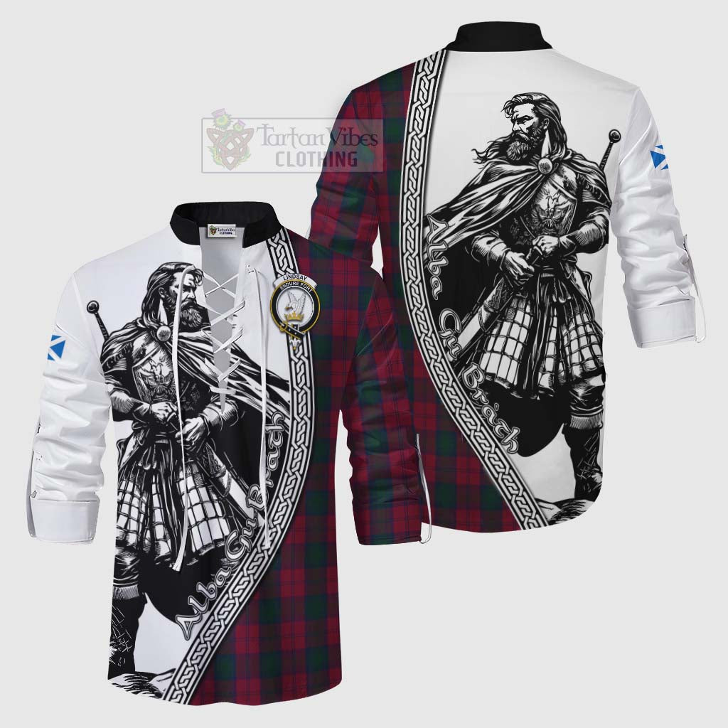 Tartan Vibes Clothing Lindsay Tartan Clan Crest Ghillie Kilt Shirt with Highlander Warrior Celtic Style