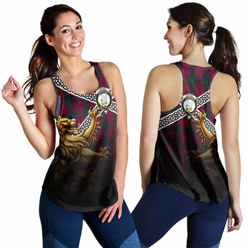 Lindsay Crest Tartan Women's Racerback Tanks with Golden Lion Emblem Celtic Style