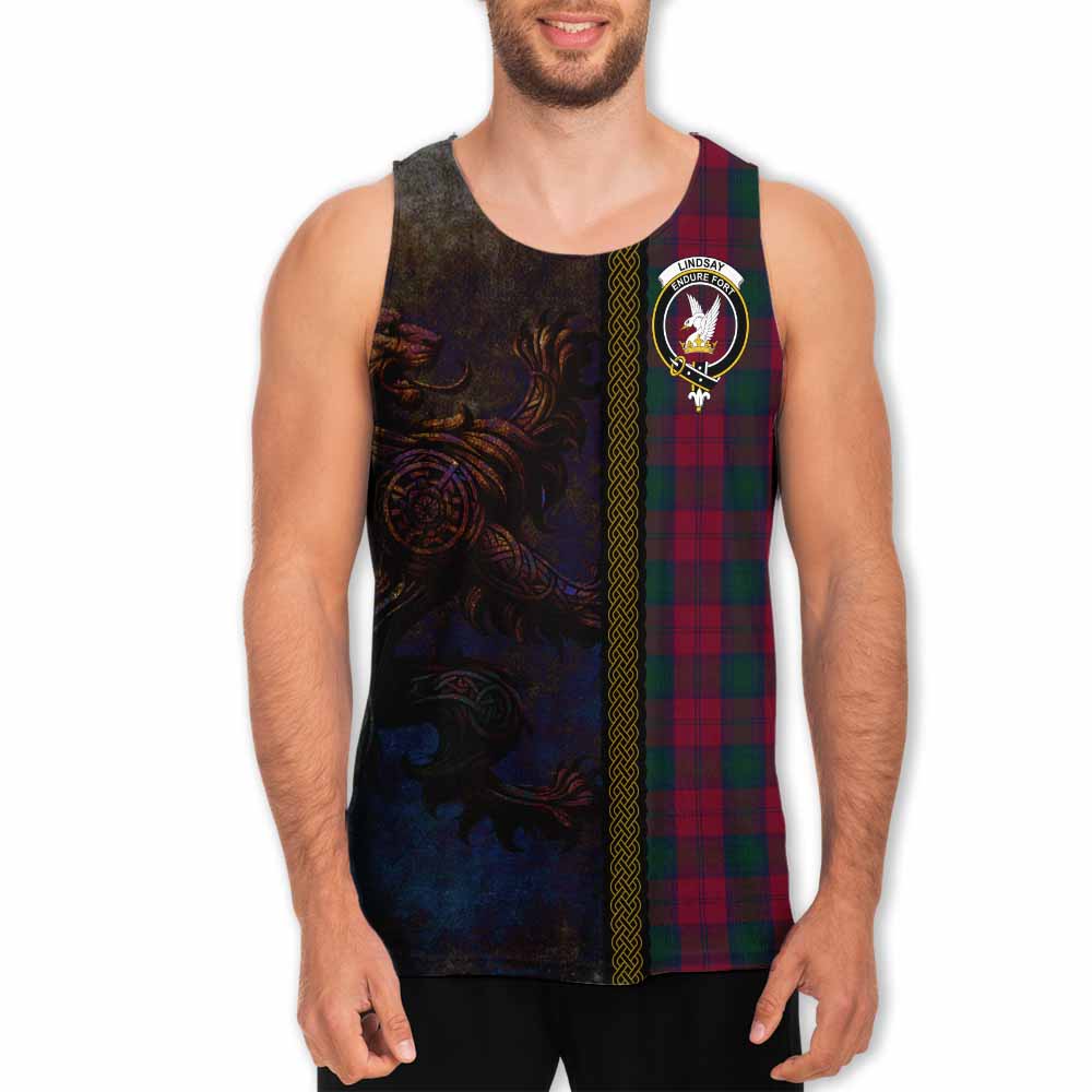 Tartan Vibes Clothing Lindsay Tartan Family Crest Men's Tank Top Alba Gu Brath Be Brave Lion Ancient Style