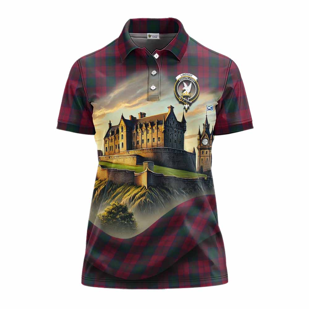 Tartan Vibes Clothing Lindsay Tartan Family Crest Women's Polo Shirt with Scottish Ancient Castle Stype
