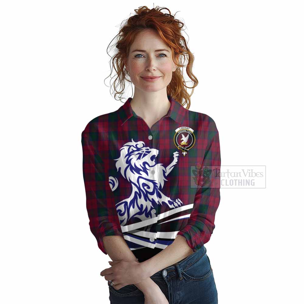 Tartan Vibes Clothing Lindsay Tartan Women's Casual Shirt with Alba Gu Brath Regal Lion Emblem