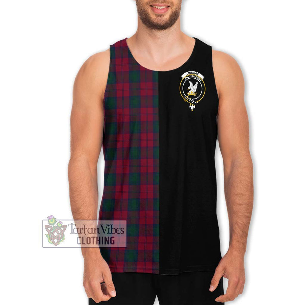 Lindsay Tartan Men's Tank Top with Family Crest and Half Of Me Style Men - Tartanvibesclothing Shop