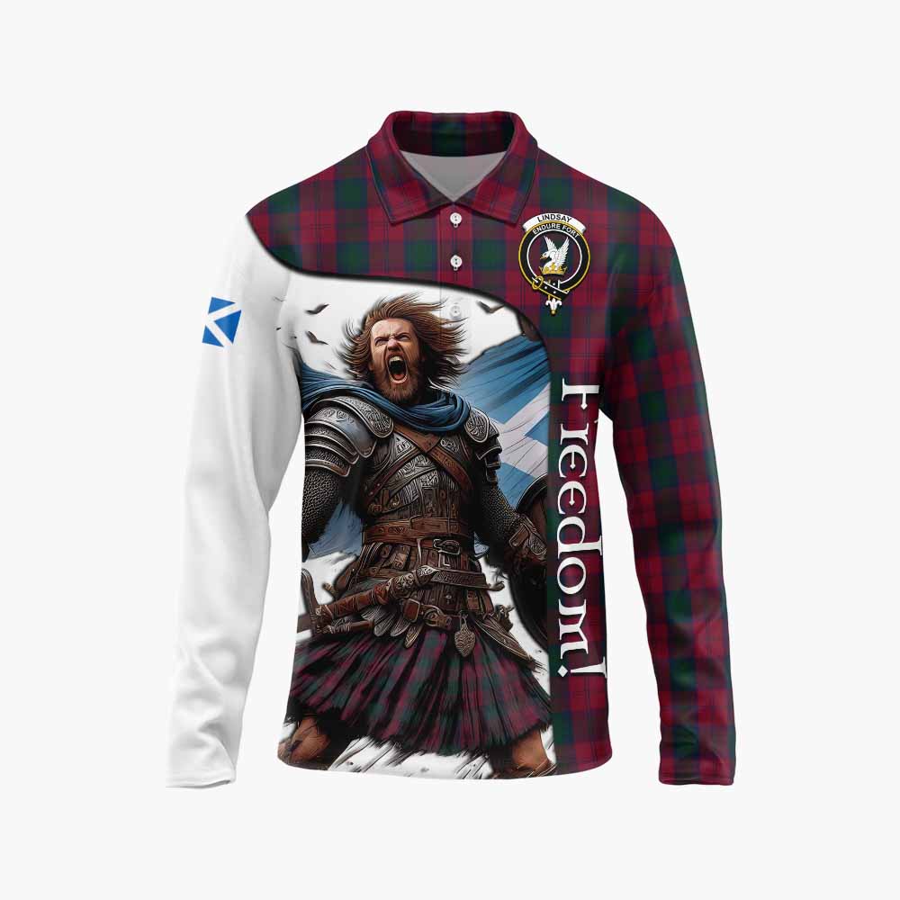 Tartan Vibes Clothing Lindsay Crest Tartan Long Sleeve Polo Shirt Inspired by the Freedom of Scottish Warrior