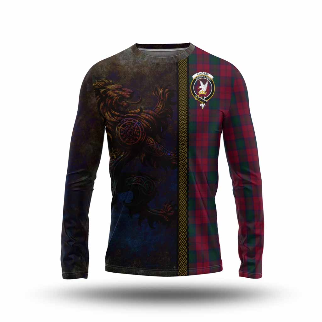 Tartan Vibes Clothing Lindsay Tartan Family Crest Long Sleeve T-Shirt Alba Gu Brath Be Brave Lion Ancient Style