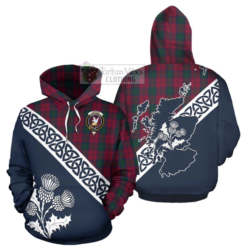 Tartan Vibes Clothing Lindsay Tartan Hoodie Featuring Thistle and Scotland Map