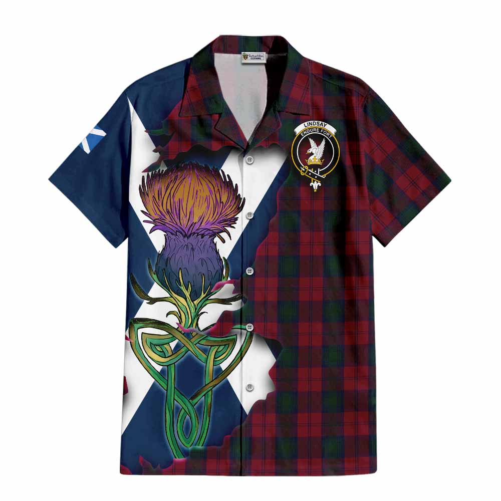 Tartan Vibes Clothing Lindsay Tartan Family Crest Short Sleeve Button Shirt Scottish Thistle Celtic Inspired