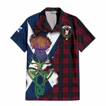Tartan Vibes Clothing Lindsay Tartan Family Crest Short Sleeve Button Shirt Scottish Thistle Celtic Inspired