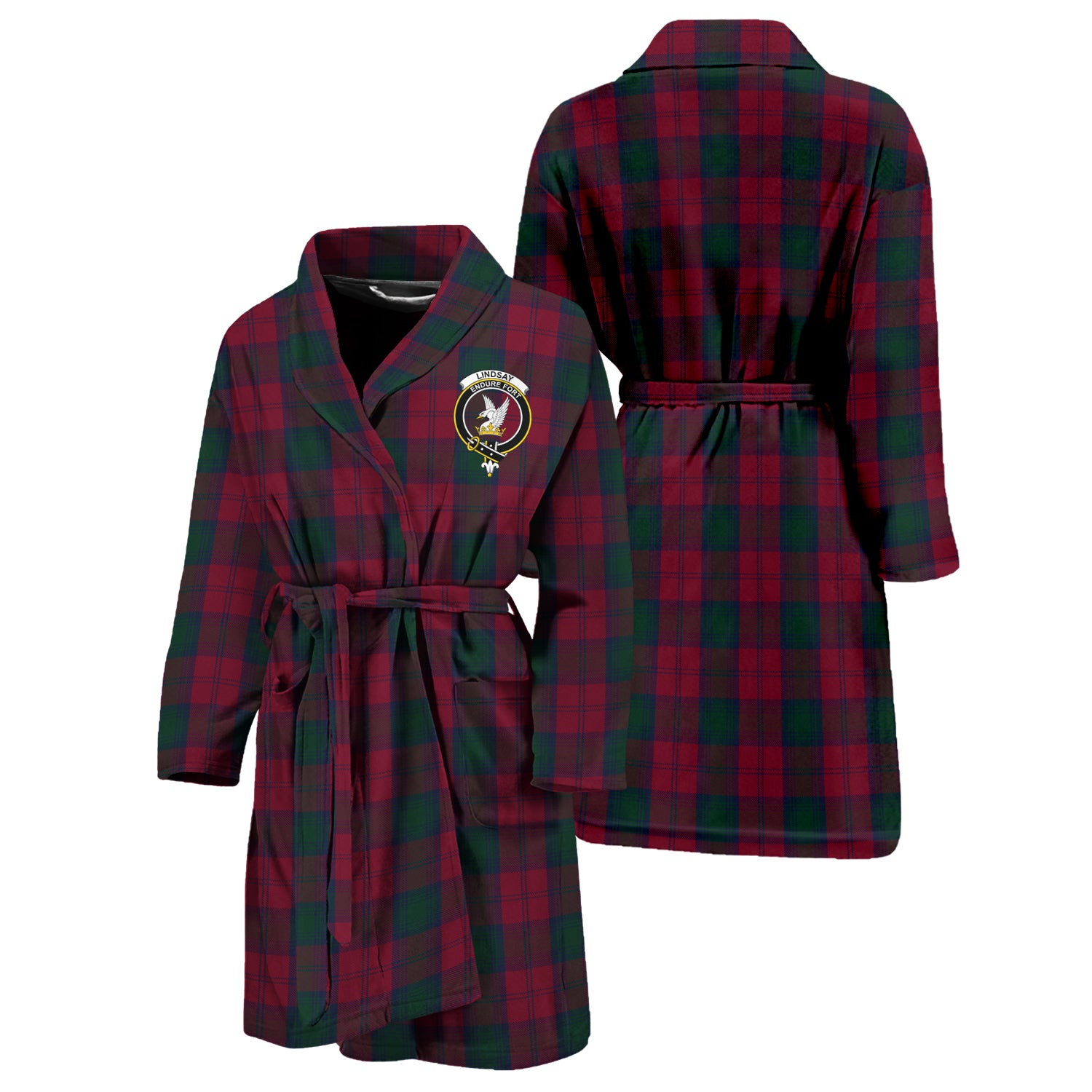 Lindsay Tartan Bathrobe with Family Crest Unisex S - Tartan Vibes Clothing