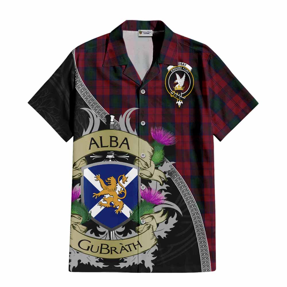Tartan Vibes Clothing Lindsay Tartan Family Crest Short Sleeve Button Shirt Lion Rampant Royal Thistle Shield Celtic Inspired