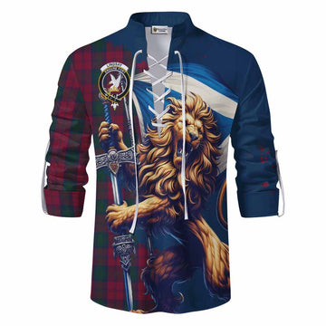 Tartan Vibes Clothing Lindsay Tartan Family Crest Ghillie Kilt Shirt with Scottish Majestic Lion