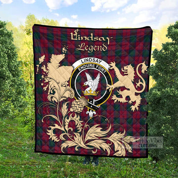 Lindsay Tartan Quilt with Family Crest and Scottish Symbol Style