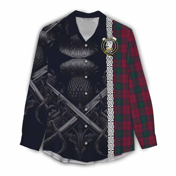 Tartan Vibes Clothing Lindsay Tartan Women's Casual Shirt with Family Crest Cross Sword Thistle Celtic Vibes