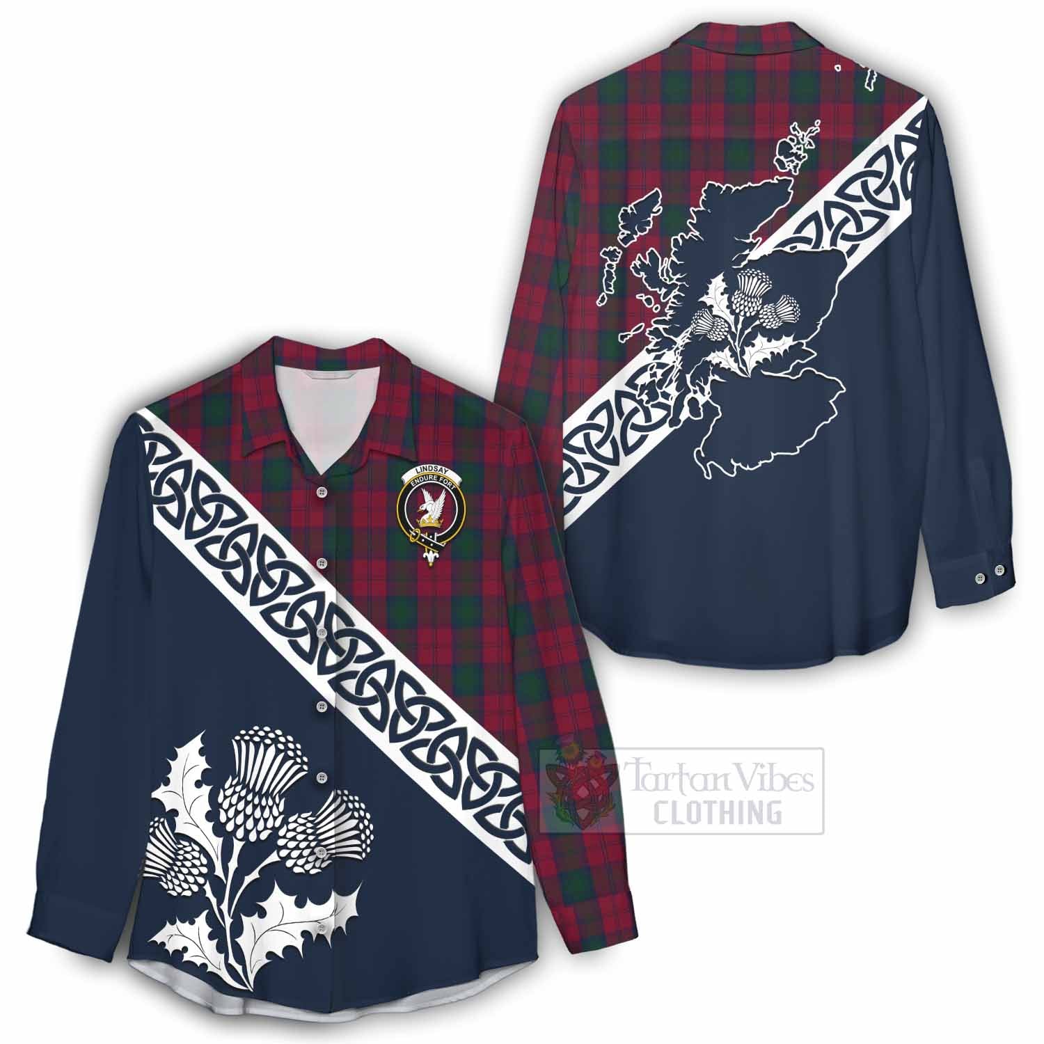 Tartan Vibes Clothing Lindsay Tartan Women's Casual Shirt Featuring Thistle and Scotland Map