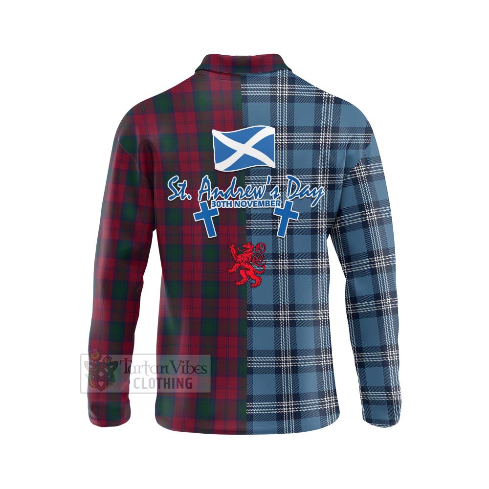 Tartan Vibes Clothing Lindsay Tartan Long Sleeve Polo Shirt Happy St. Andrew's Day Half Tartan Style