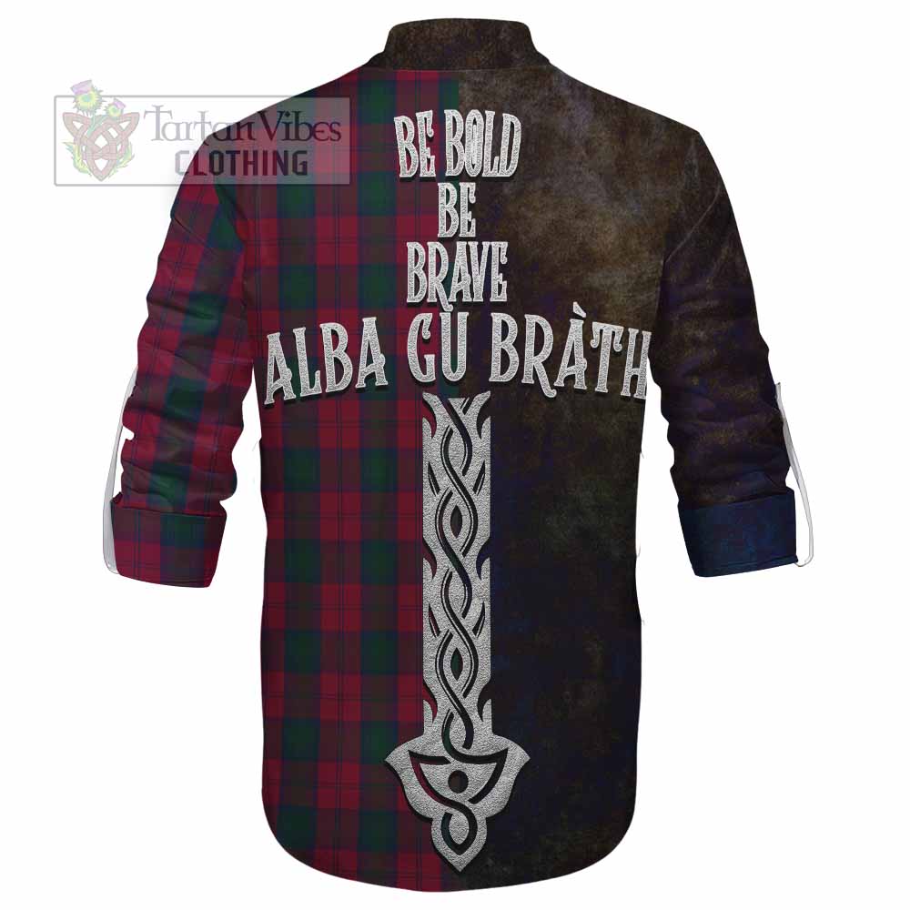 Tartan Vibes Clothing Lindsay Tartan Family Crest Ghillie Kilt Shirt Alba Gu Brath Be Brave Lion Ancient Style