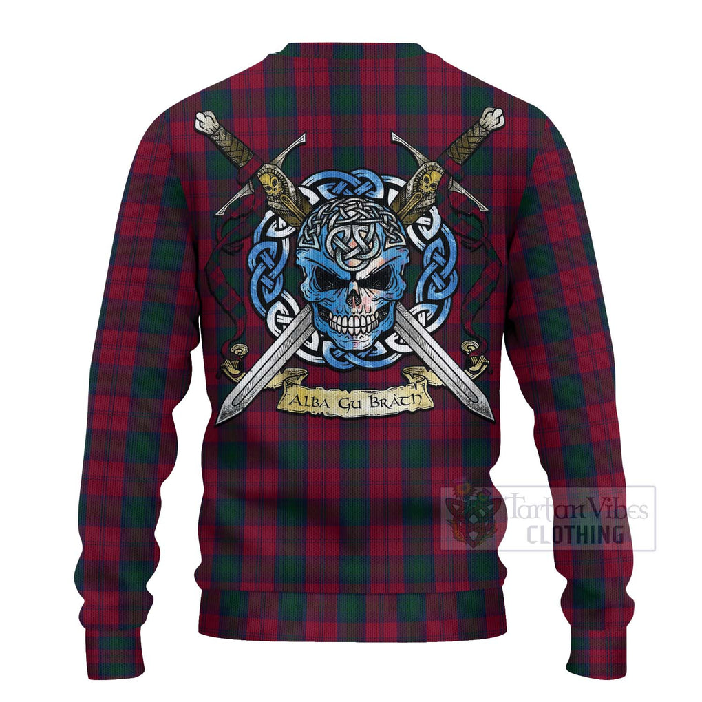 Tartan Vibes Clothing Lindsay Tartan Knitted Sweater with Family Crest Celtic Skull Style