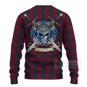 Tartan Vibes Clothing Lindsay Tartan Knitted Sweater with Family Crest Celtic Skull Style