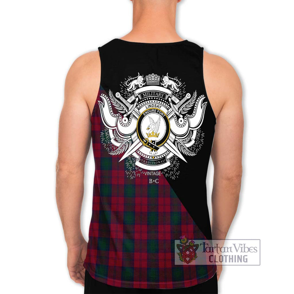Lindsay Tartan Men's Tank Top with Family Crest and Military Logo Style - Tartanvibesclothing Shop