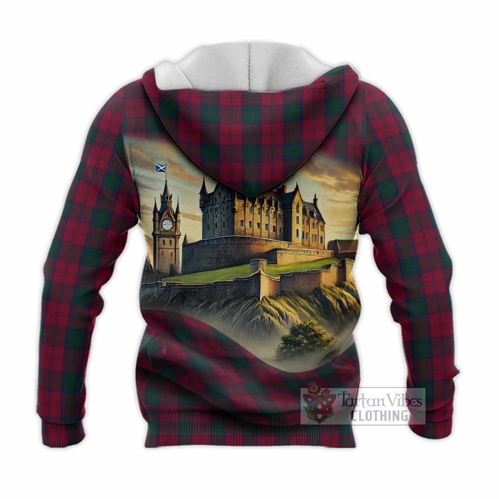 Tartan Vibes Clothing Lindsay Tartan Family Crest Knitted Hoodie with Scottish Ancient Castle Style