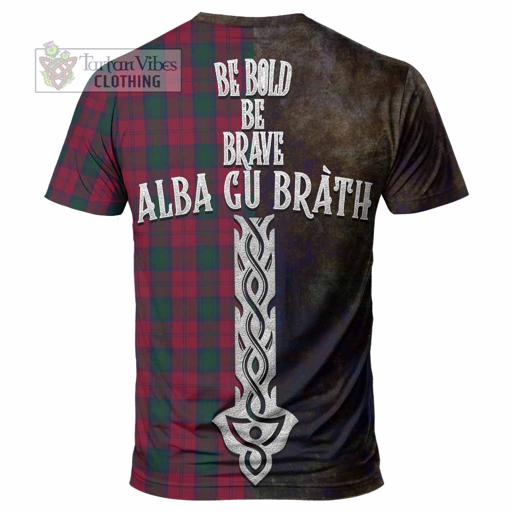 Tartan Vibes Clothing Lindsay Tartan Family Crest T-Shirt Alba Gu Brath Be Brave Lion Ancient Style