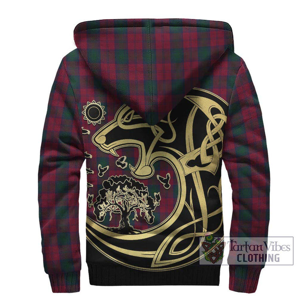 Lindsay Tartan Sherpa Hoodie with Family Crest Celtic Wolf Style - Tartan Vibes Clothing