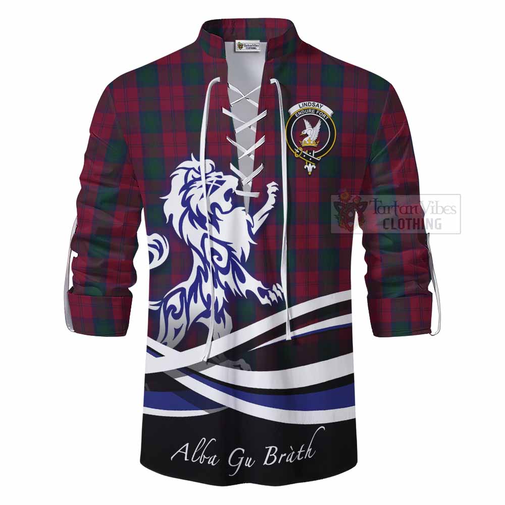 Tartan Vibes Clothing Lindsay Tartan Ghillie Kilt Shirt with Alba Gu Brath Regal Lion Emblem