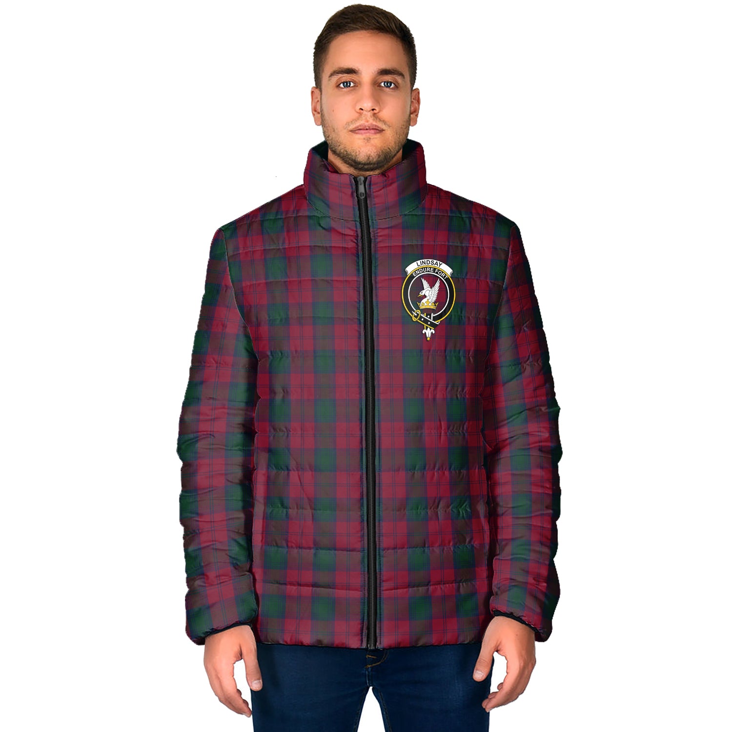 Lindsay Tartan Padded Jacket with Family Crest - Tartan Vibes Clothing