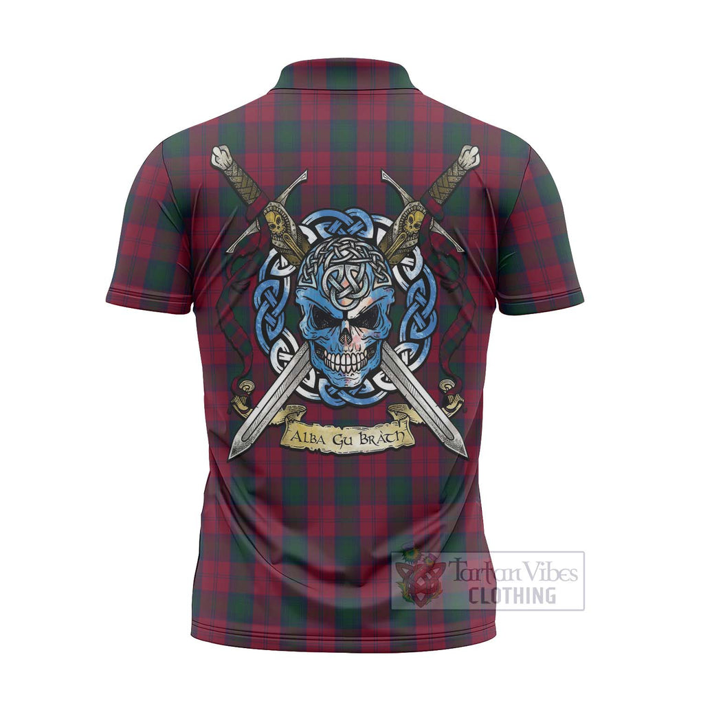 Tartan Vibes Clothing Lindsay Tartan Zipper Polo Shirt with Family Crest Celtic Skull Style