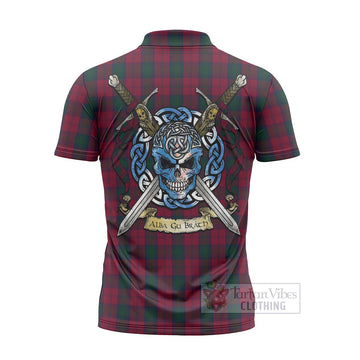 Lindsay Tartan Zipper Polo Shirt with Family Crest Celtic Skull Style