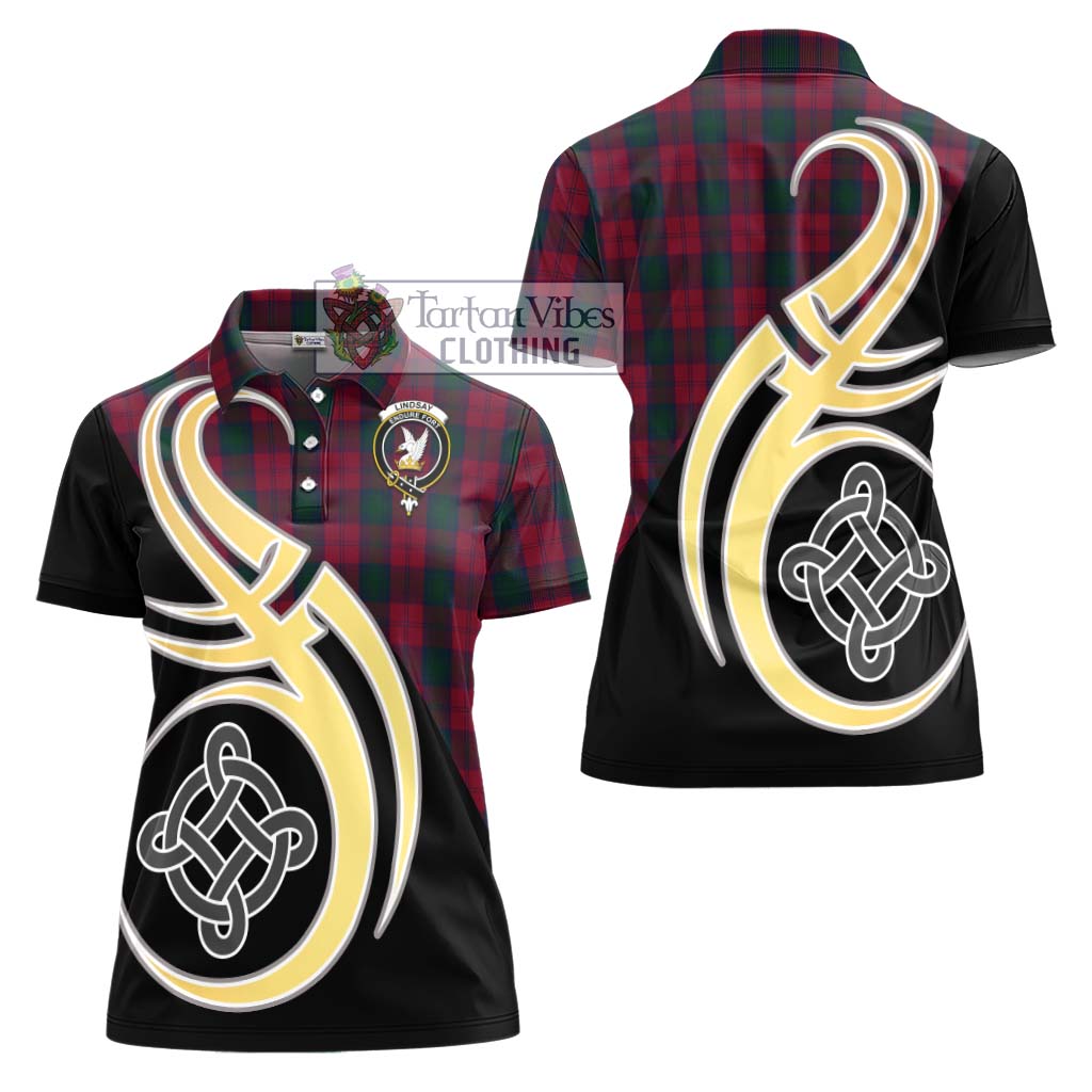 Lindsay Tartan Women's Polo Shirt with Family Crest and Celtic Symbol Style - Tartan Vibes Clothing
