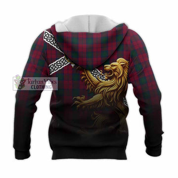Lindsay Crest Tartan Knitted Hoodie with Golden Lion Emblem Celtic Style