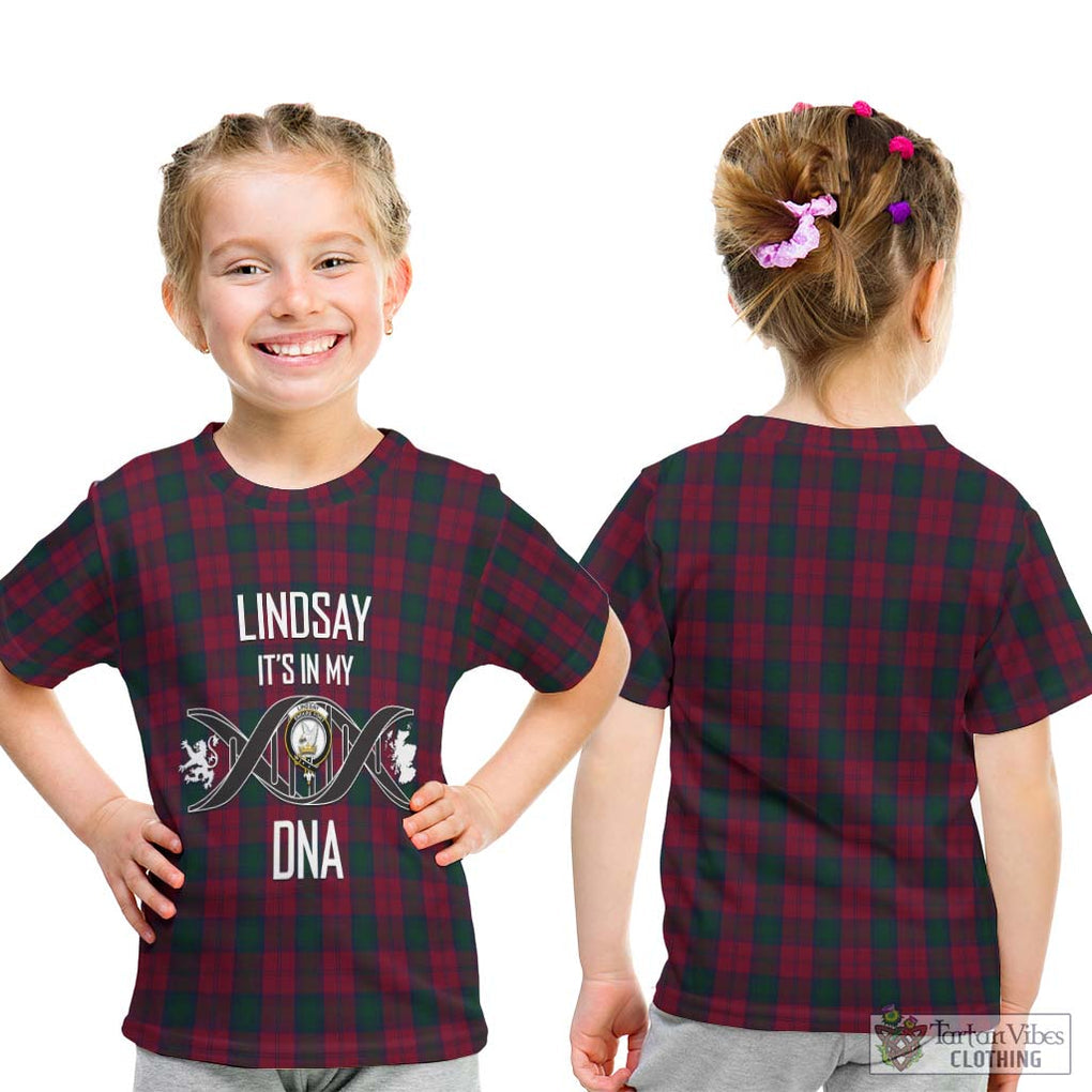 Lindsay Tartan Kid T-Shirt with Family Crest DNA In Me Style - Tartanvibesclothing Shop