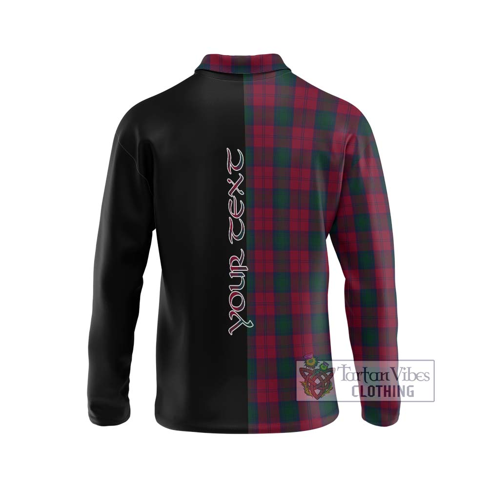 Lindsay Tartan Long Sleeve Polo Shirt with Family Crest and Half Of Me Style - Tartanvibesclothing Shop