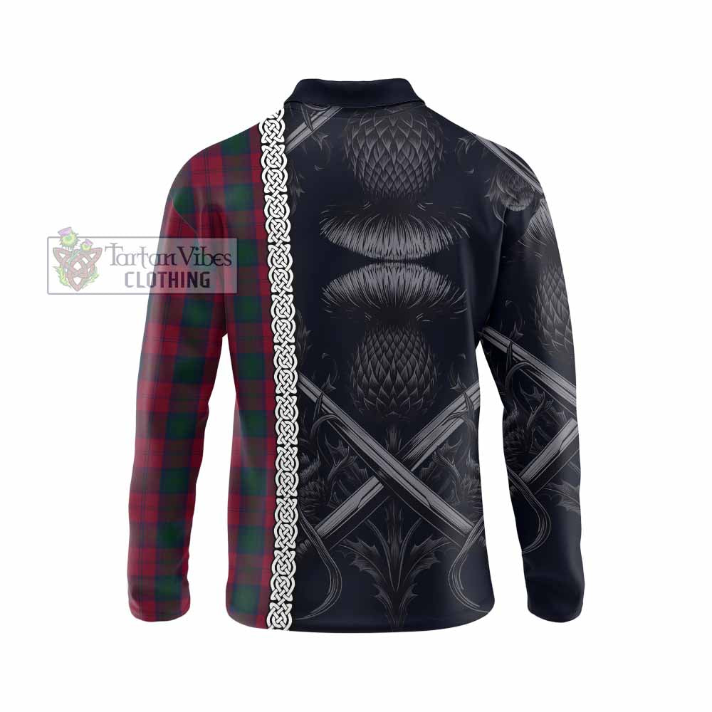 Tartan Vibes Clothing Lindsay Tartan Long Sleeve Polo Shirt with Family Crest Cross Sword Thistle Celtic Vibes