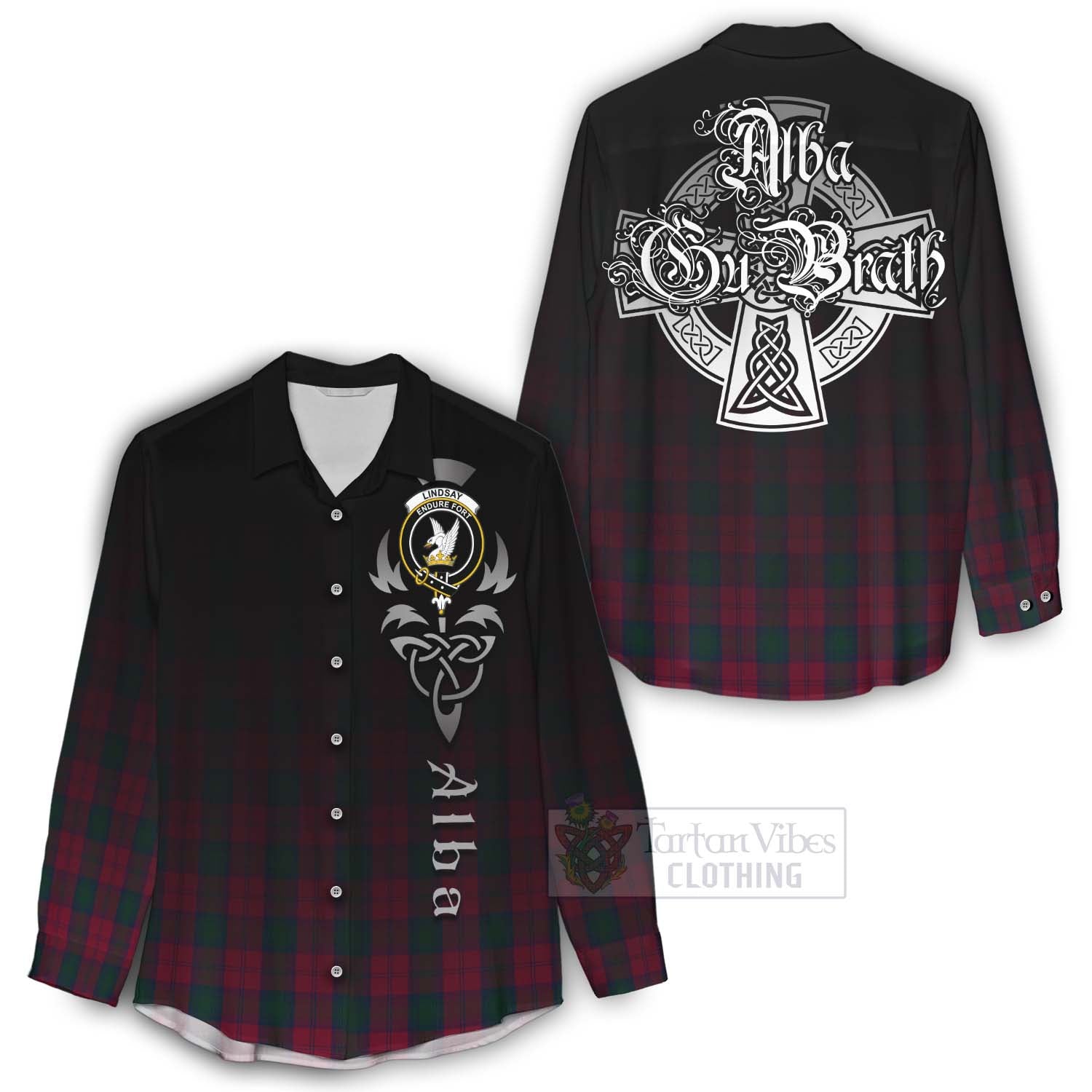 Tartan Vibes Clothing Lindsay Tartan Women's Casual Shirt Featuring Alba Gu Brath Family Crest Celtic Inspired
