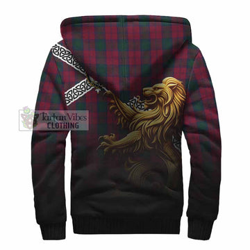 Lindsay Crest Tartan Sherpa Hoodie with Golden Lion Emblem Celtic Style