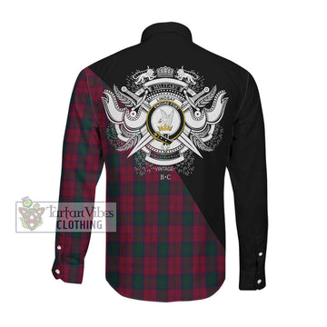 Lindsay Tartan Long Sleeve Button Shirt with Family Crest and Military Logo Style