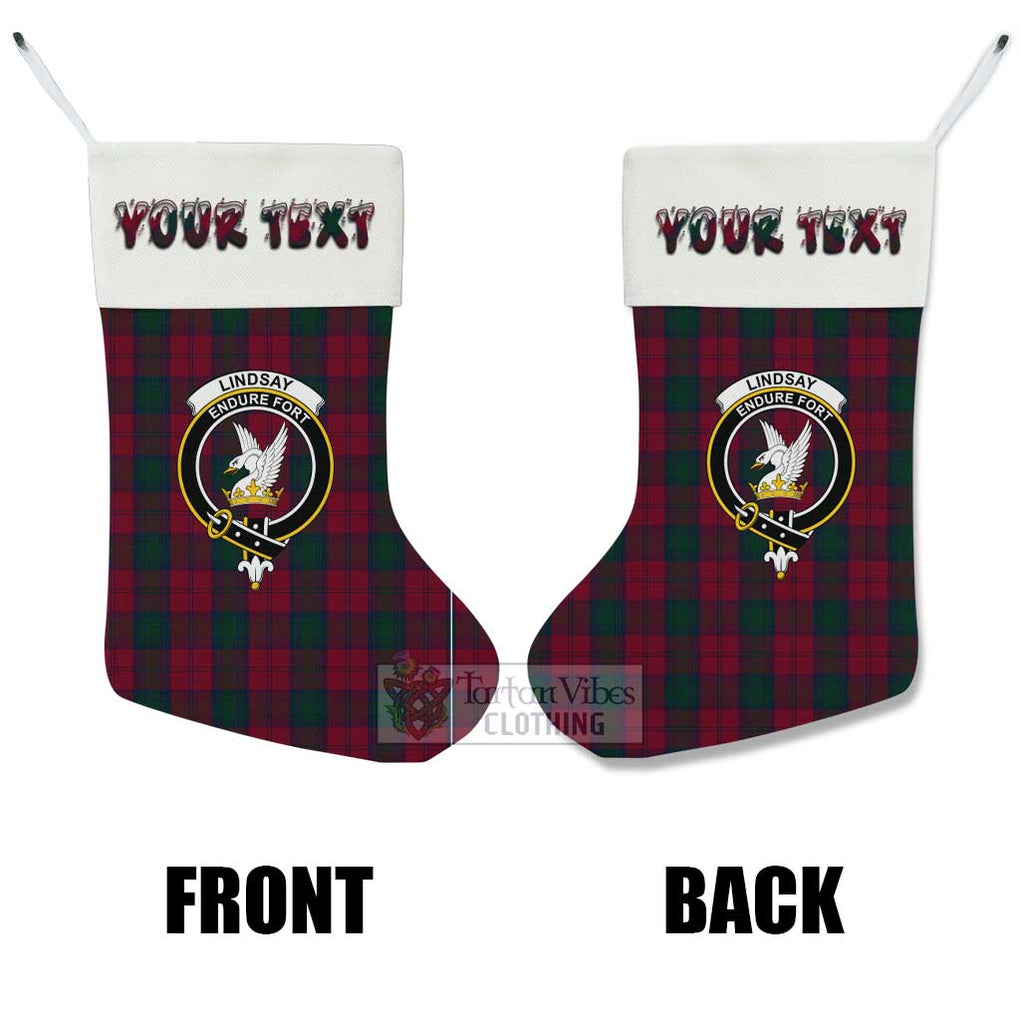 Tartan Vibes Clothing Lindsay Tartan Family Crest Christmas Stocking with Personalized Text
