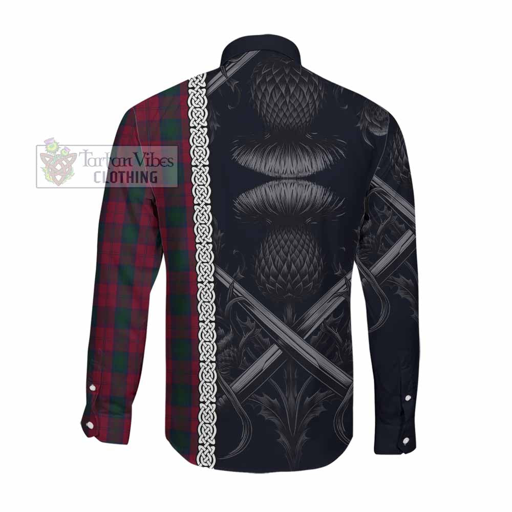 Tartan Vibes Clothing Lindsay Tartan Long Sleeve Button Shirt with Family Crest Cross Sword Thistle Celtic Vibes