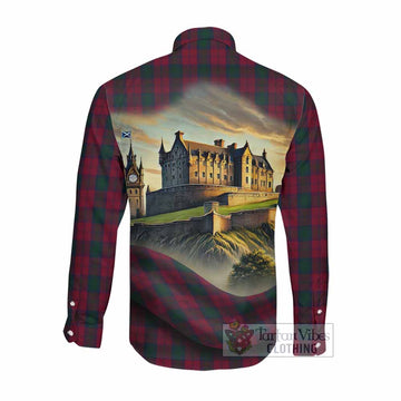 Lindsay Tartan Family Crest Long Sleeve Button Shirt with Scottish Ancient Castle Style