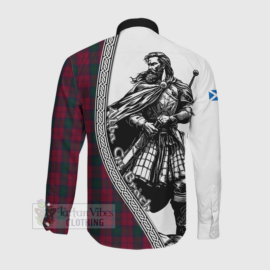 Tartan Vibes Clothing Lindsay Tartan Clan Crest Long Sleeve Button Shirt with Highlander Warrior Celtic Style
